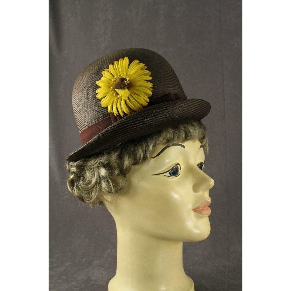 Ladies Vintage Clothing ANN MARIE Brown Woven Straw SUNFLOWER Hat Size 7